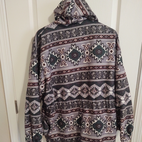Vintage Casual Club Reversible Snap Jacket Aztec Southwest Fleece Nylon Medium - Picture 2 of 6